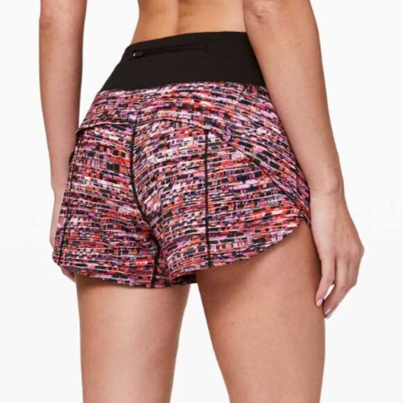 Lululemon Speed Up Short Long *4" Updated Fit Flash Pleat Orange Multi / Black - Picture 6 of 6
